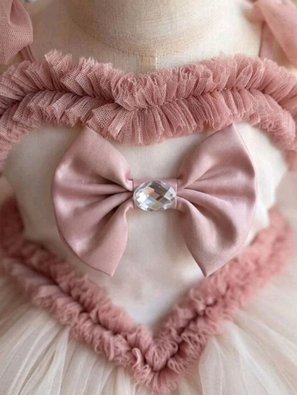 Blush Pink and Cream Tutu Dress with Bow and Tiara